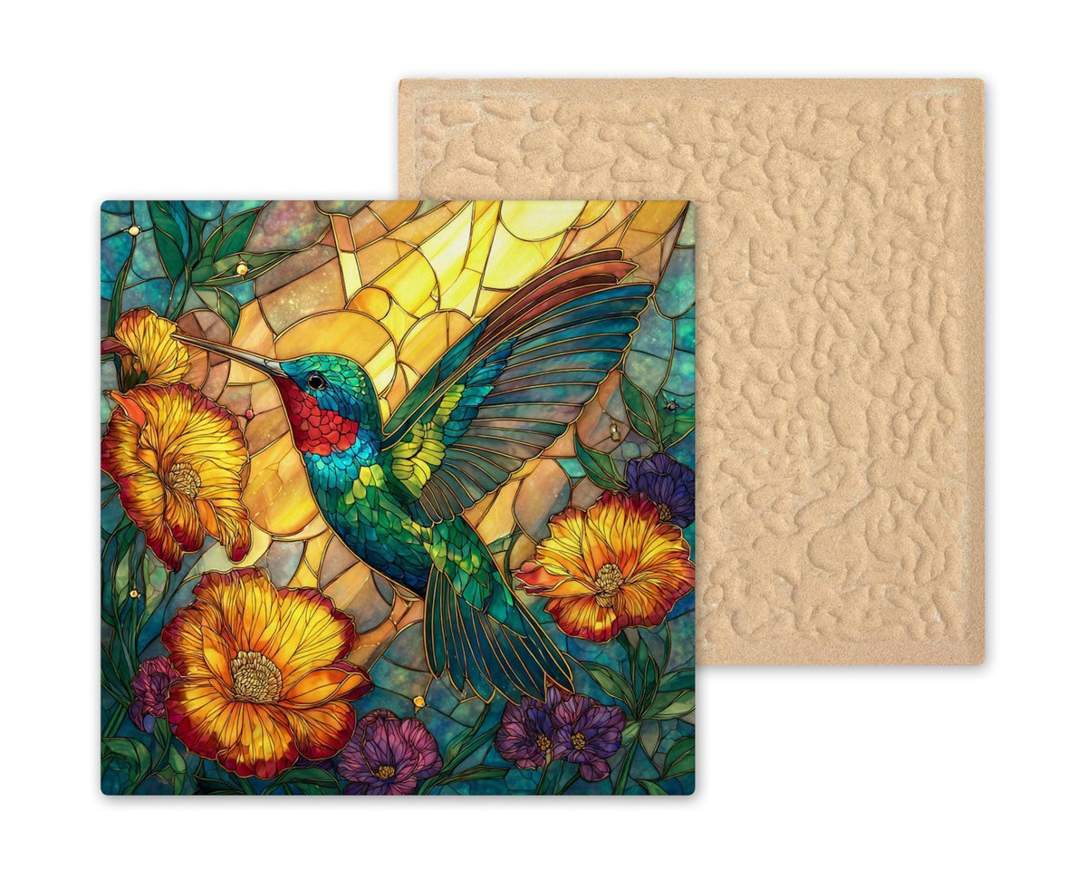 Hummingbird Ceramic Tile Wall Art Stained Glass Style for Garden Lovers