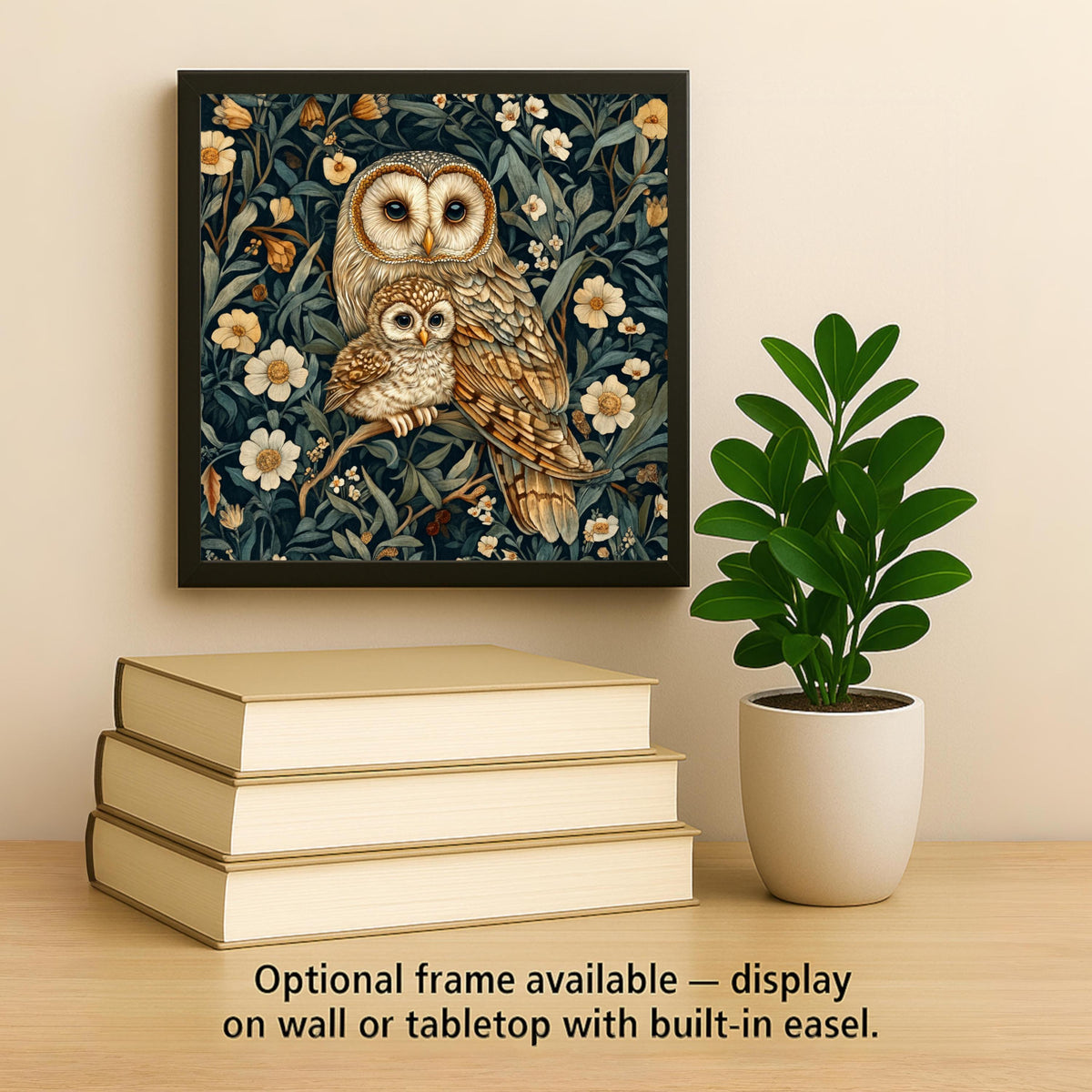 Owl Wall Art Ceramic Tile William Morris Style Gift Woodland Nature Art Owl Lover Memorial Bird Cabin Decor Gift