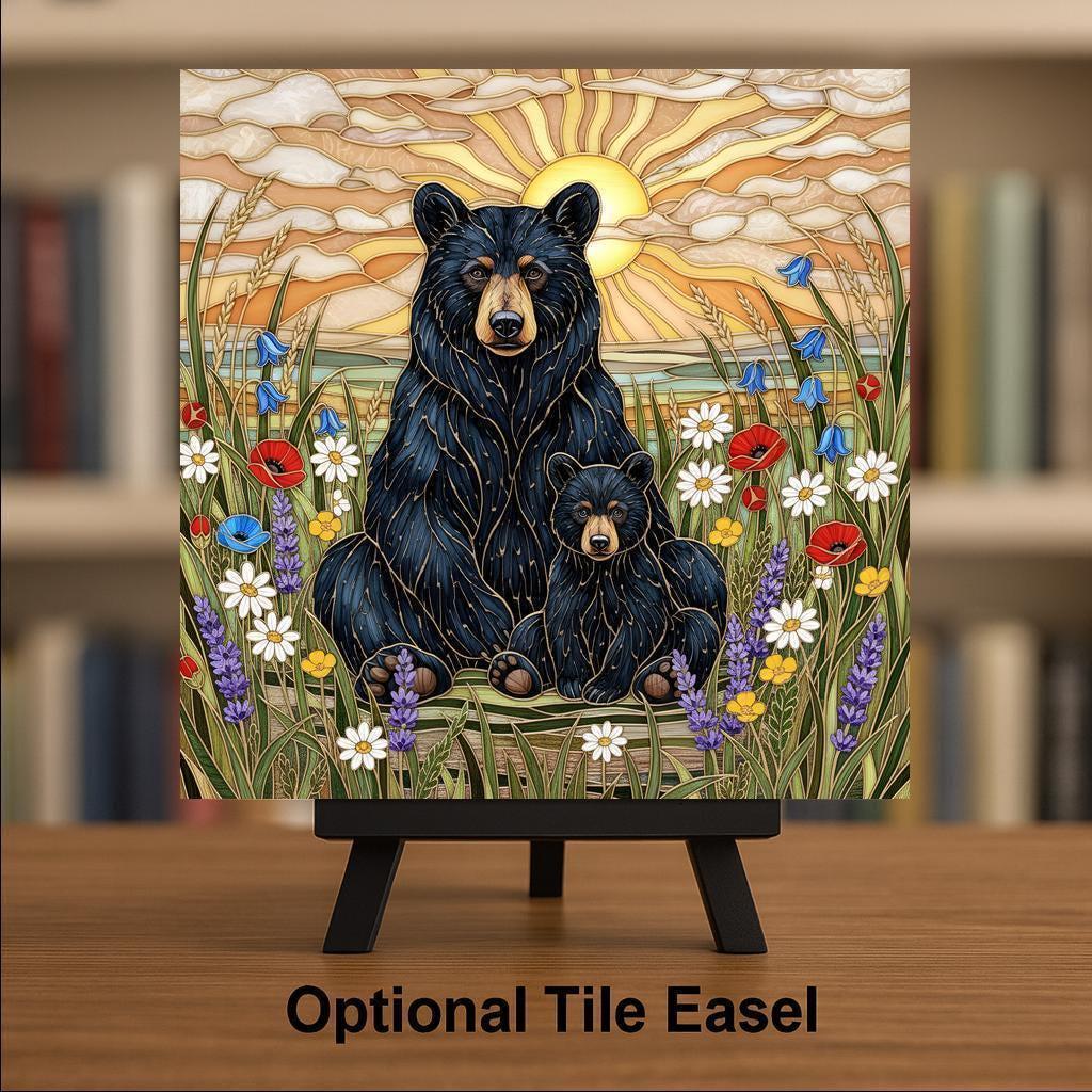 Black Bear Ceramic Art Tile – Rustic Cabin Wildlife Wall Decor, Woodland Lodge Nature Lover Gift