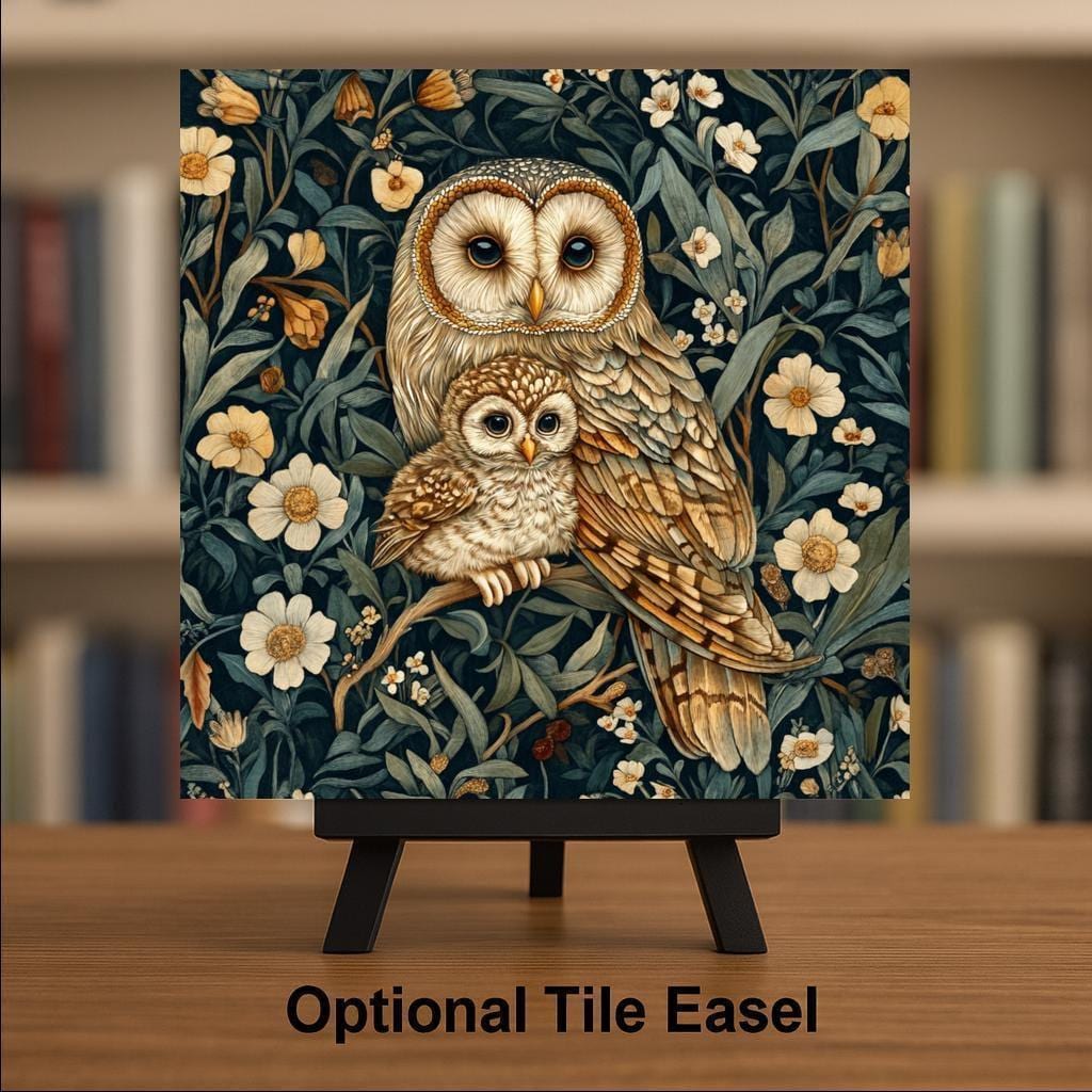 Owl Wall Art Ceramic Tile William Morris Style Gift Woodland Nature Art Owl Lover Memorial Bird Cabin Decor Gift
