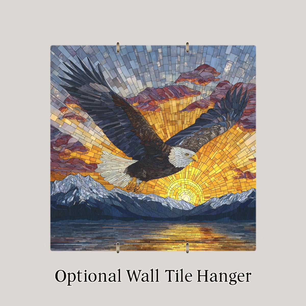 Bald Eagle Wall Art Ceramic Tile Stained Glass Style Mountain Sunset Decor Rustic Cabin Art Eagle Lover Gift Tile