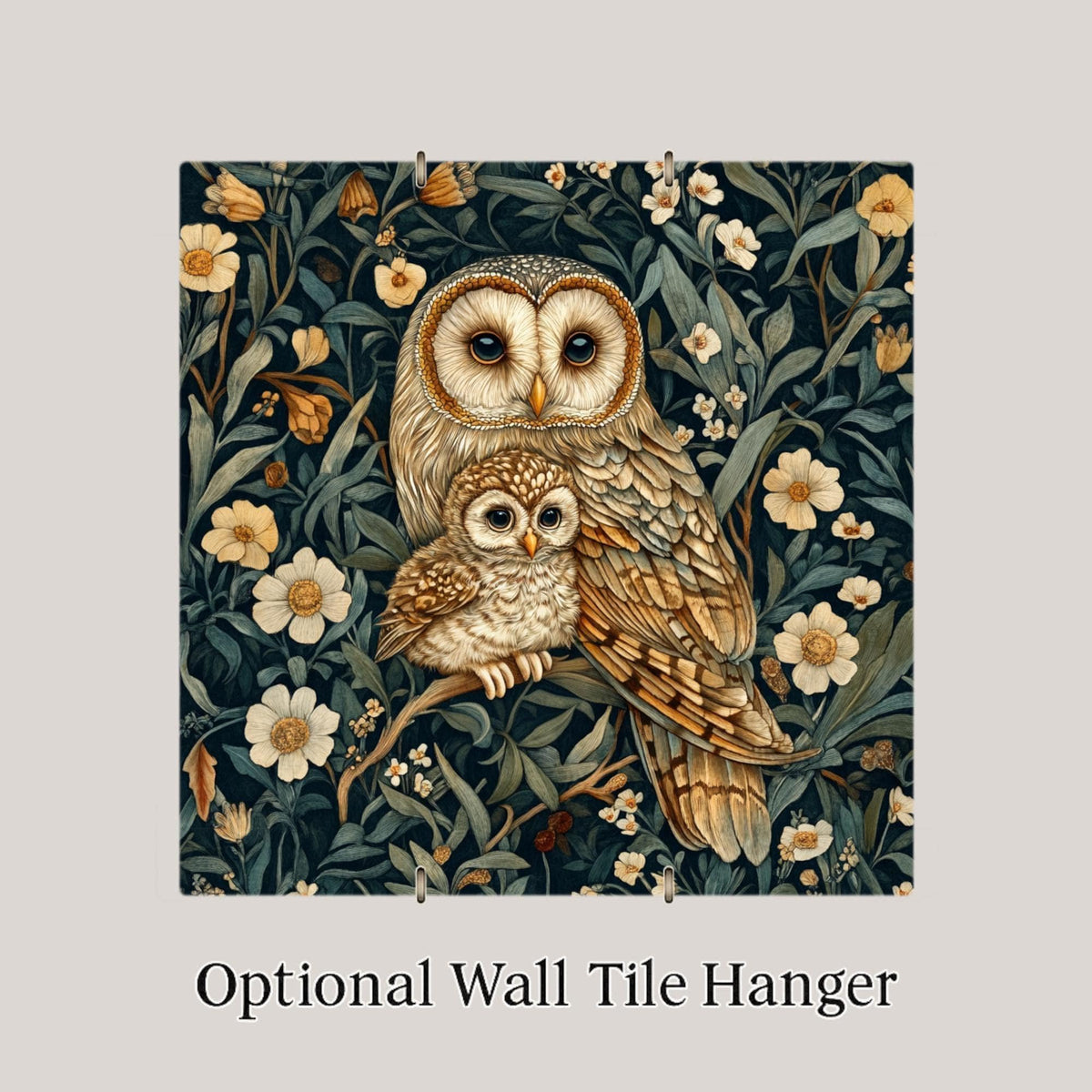 Owl Wall Art Ceramic Tile William Morris Style Gift Woodland Nature Art Owl Lover Memorial Bird Cabin Decor Gift