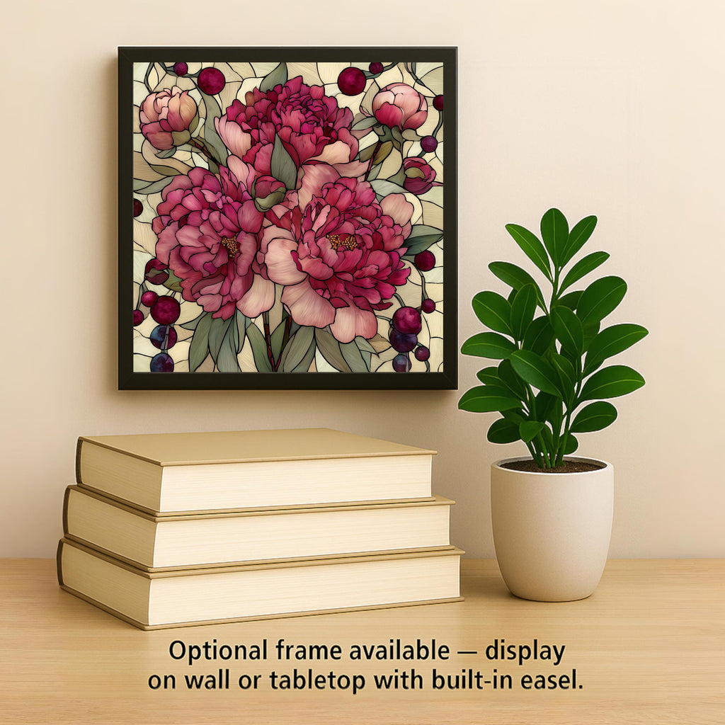 Peony Flower Wall Art Ceramic Tile Botanical Gift Stained Glass Style Floral Decor Peony Lover Art Gift Tile