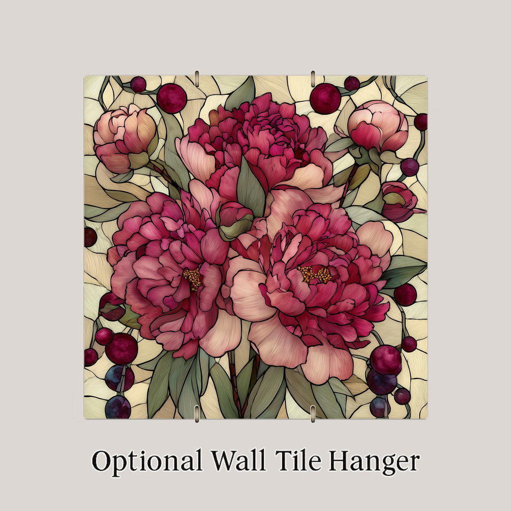 Peony Flower Wall Art Ceramic Tile Botanical Gift Stained Glass Style Floral Decor Peony Lover Art Gift Tile