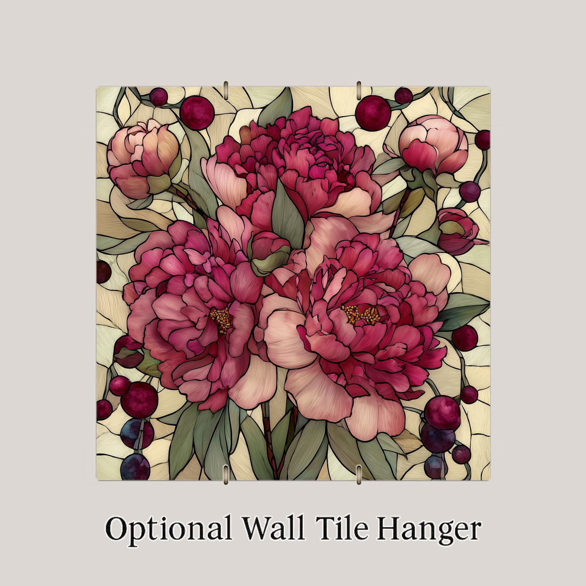 Peony Flower Wall Art Ceramic Tile Botanical Gift Stained Glass Style Floral Decor Peony Lover Art Gift Tile