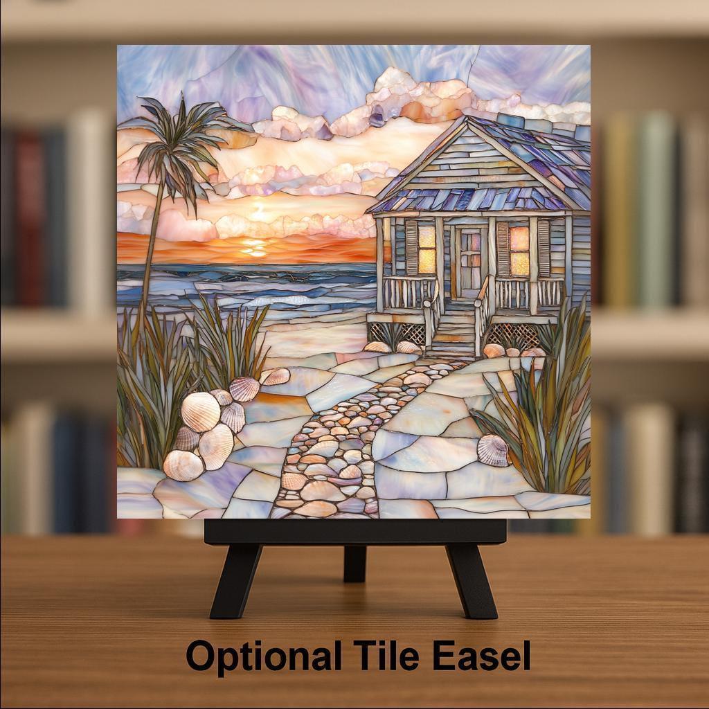 Coastal Sunset Wall Art Ceramic Tile Beach Cottage Gift Ocean Decor Sunset Nature Place Identity Art