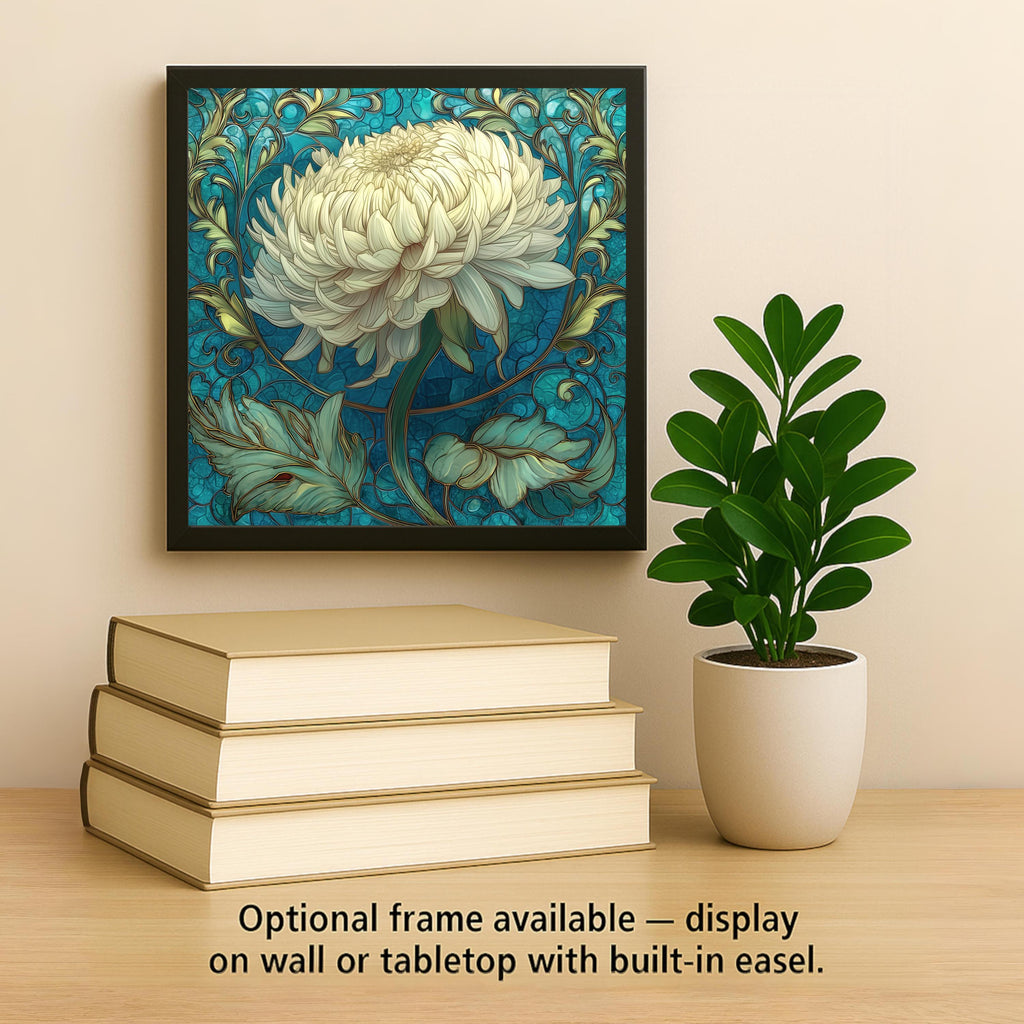 White Dahlia Wall Art Ceramic Tile – Cream Floral Stained Glass Decor – Botanical Wall Decor – Cottagecore Home Decor Gift