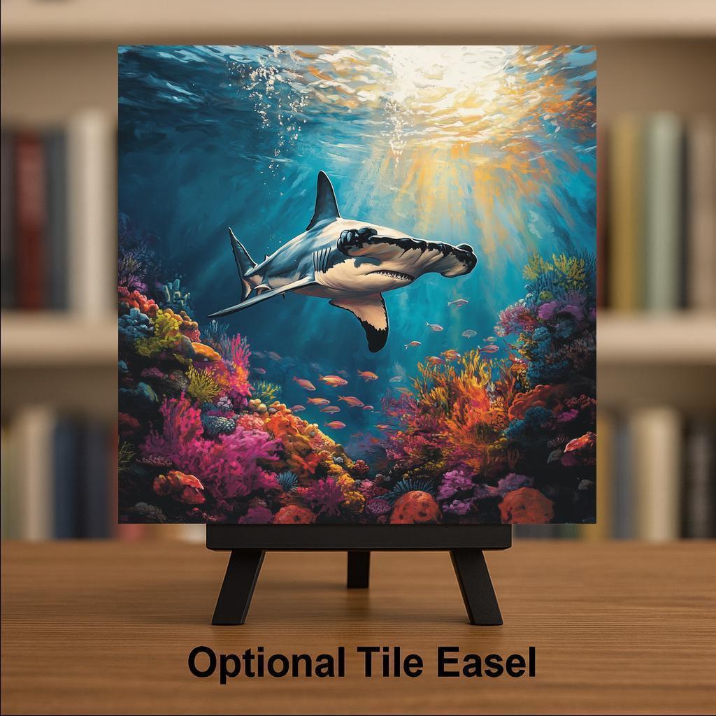Hammerhead Shark Ceramic Art Tile: Coastal Wall Decor Beach House Accent Ocean Home Decor Wall Art