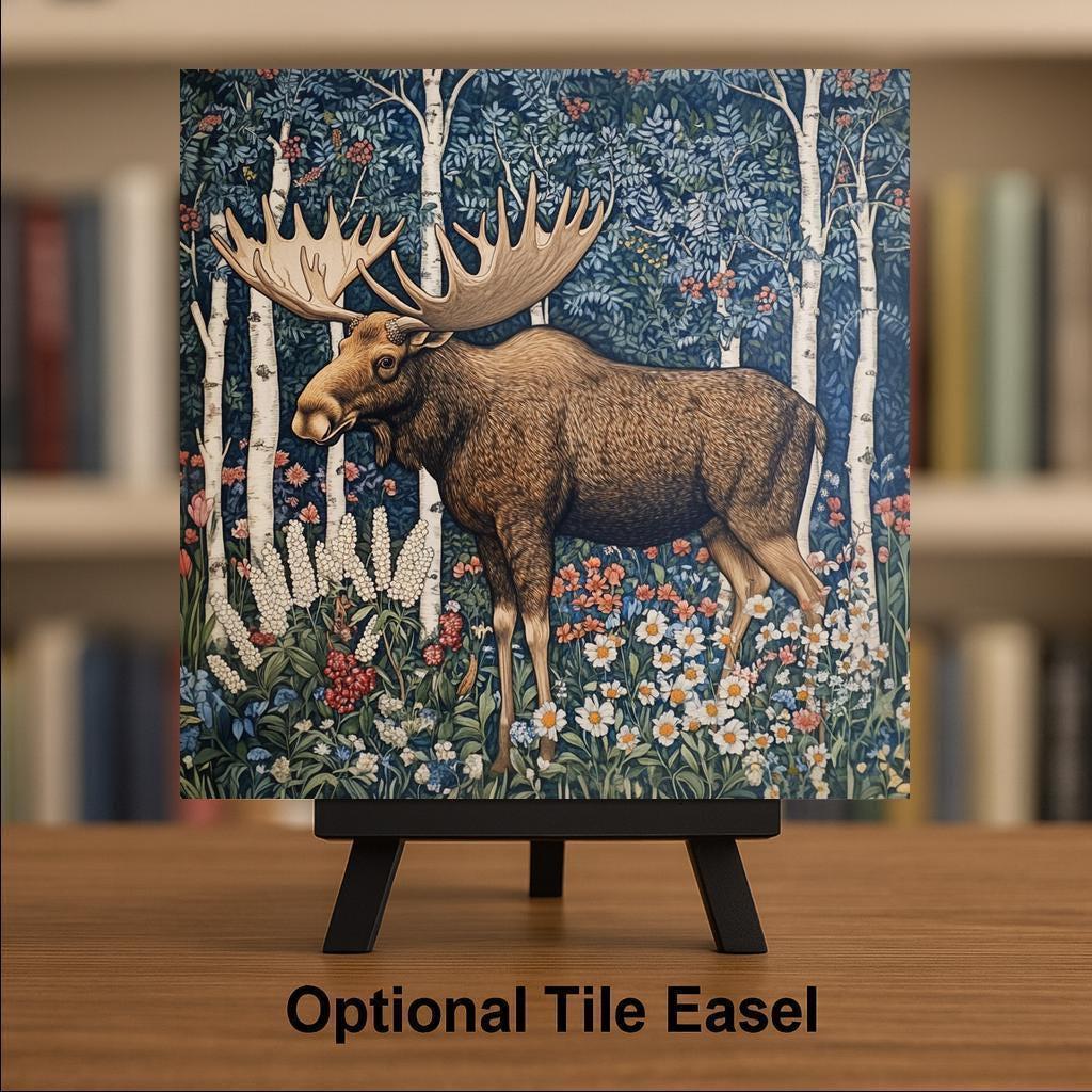 Moose Art Nouveau Ceramic Art Tile: Cabin Wall Decor Nature Lover Gift Woodland Home Decor Wall Art