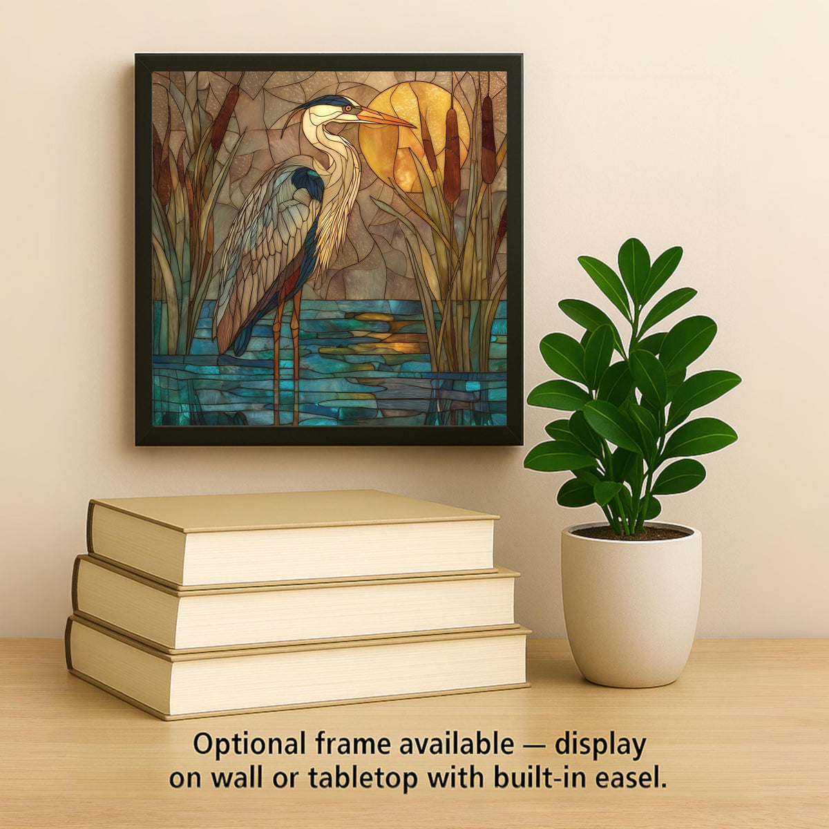Great Blue Heron Stained Glass Style Ceramic Art Tile: Nature Wall Decor Bird Lover Gift Home Decor Wall Art Bird Lover Marsh Birdwatcher