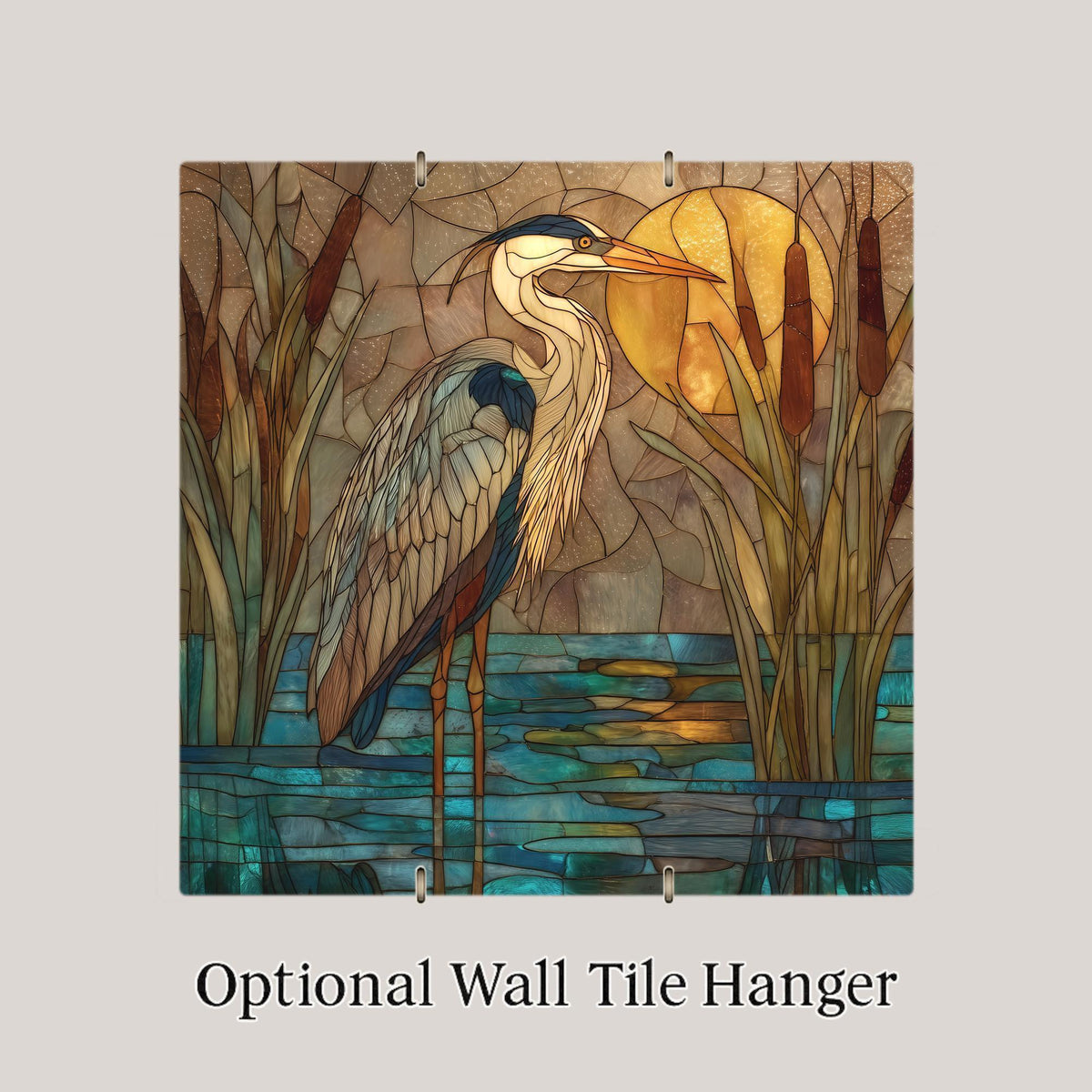 Great Blue Heron Stained Glass Style Ceramic Art Tile: Nature Wall Decor Bird Lover Gift Home Decor Wall Art Bird Lover Marsh Birdwatcher