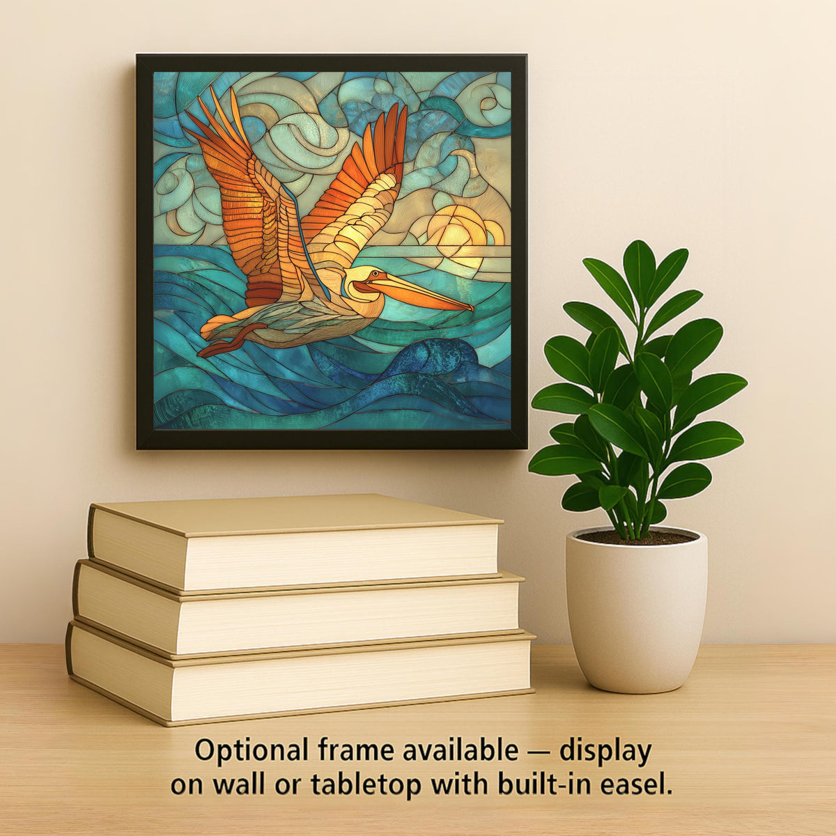 Pelican Ceramic Tile Wall Art – Stained Glass Style Coastal Wall Decor, Ocean Bird Home Decor Gift
