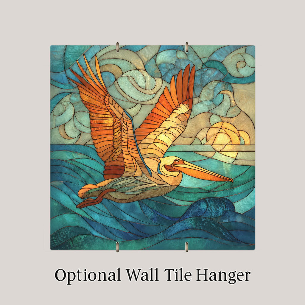 Pelican Ceramic Tile Wall Art – Stained Glass Style Coastal Wall Decor, Ocean Bird Home Decor Gift