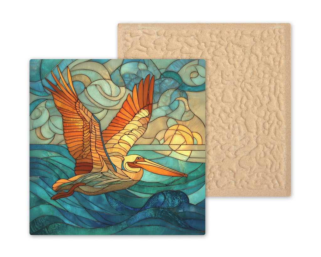 Pelican Ceramic Tile Wall Art – Stained Glass Style Coastal Wall Decor, Ocean Bird Home Decor Gift