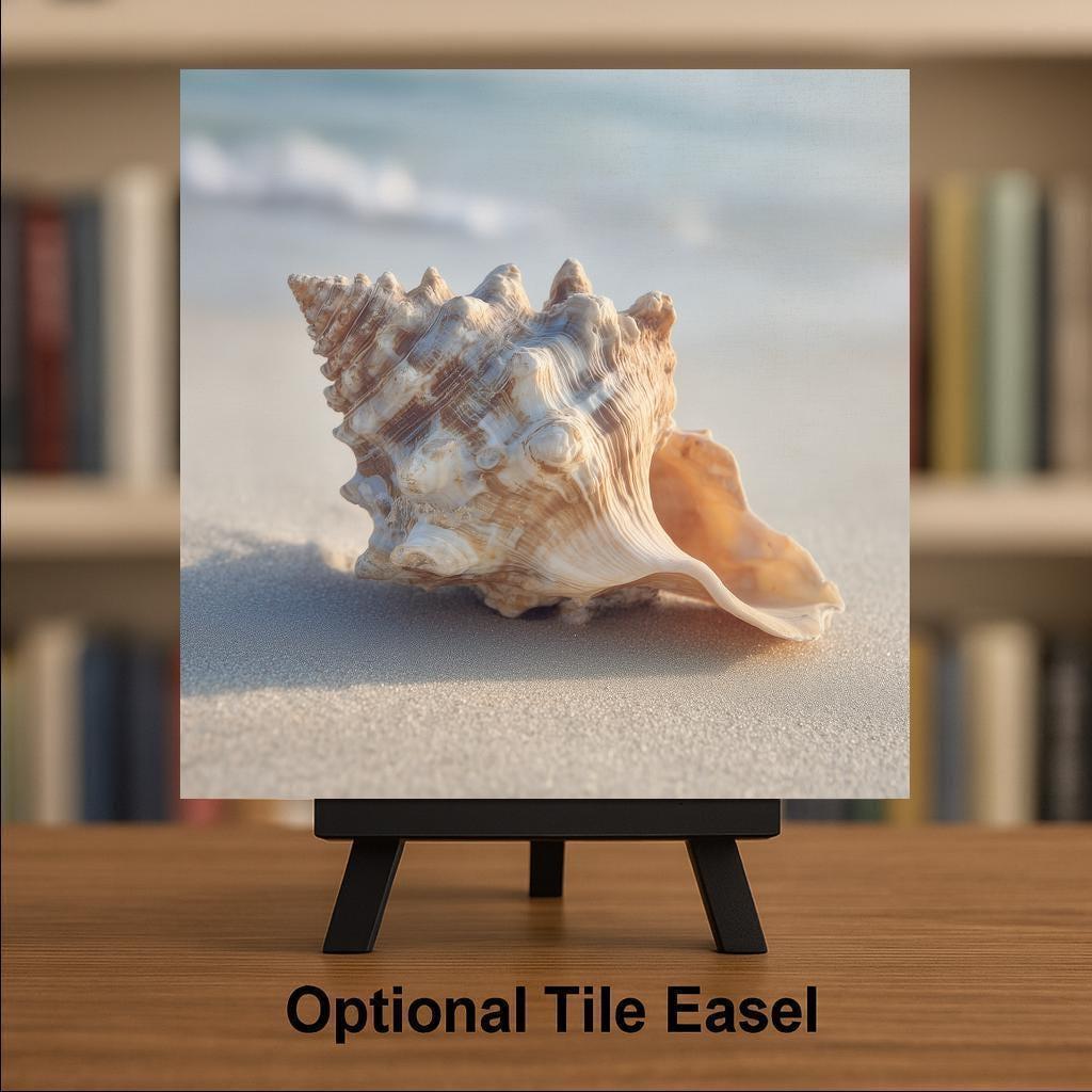 Seashell Ceramic Tile Wall Decor – Coastal Beach Home Decor, Nautical Shell Art, Ocean Inspired Wall Art Gift
