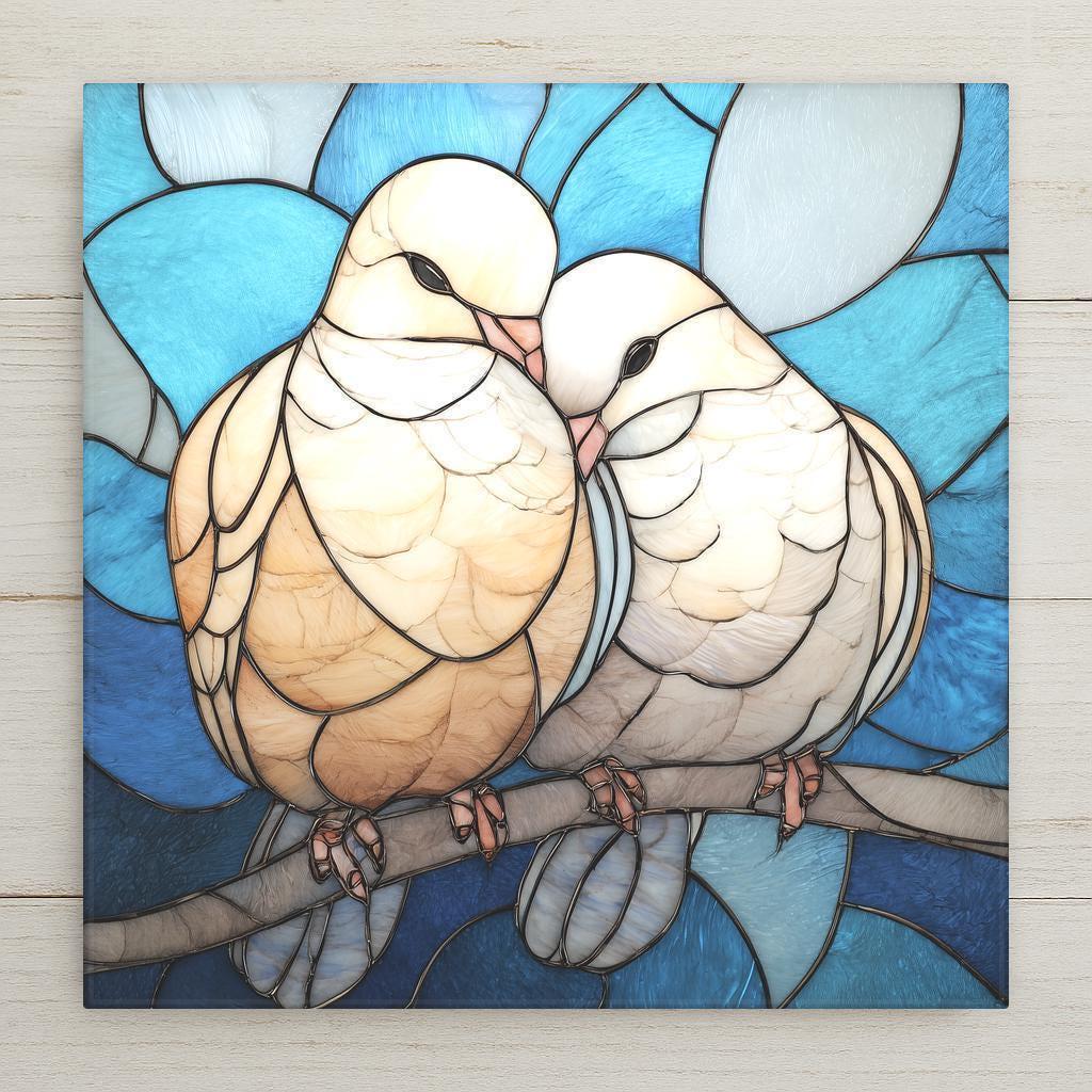 Two doves resting together symbolize love, peace, and lifelong bonding. This stained glass–style ceramic tile wall art celebrates partnership and emotional connection, making it a meaningful gift for couples, anniversaries, weddings, or anyone drawn to symbolic love-themed home decor.