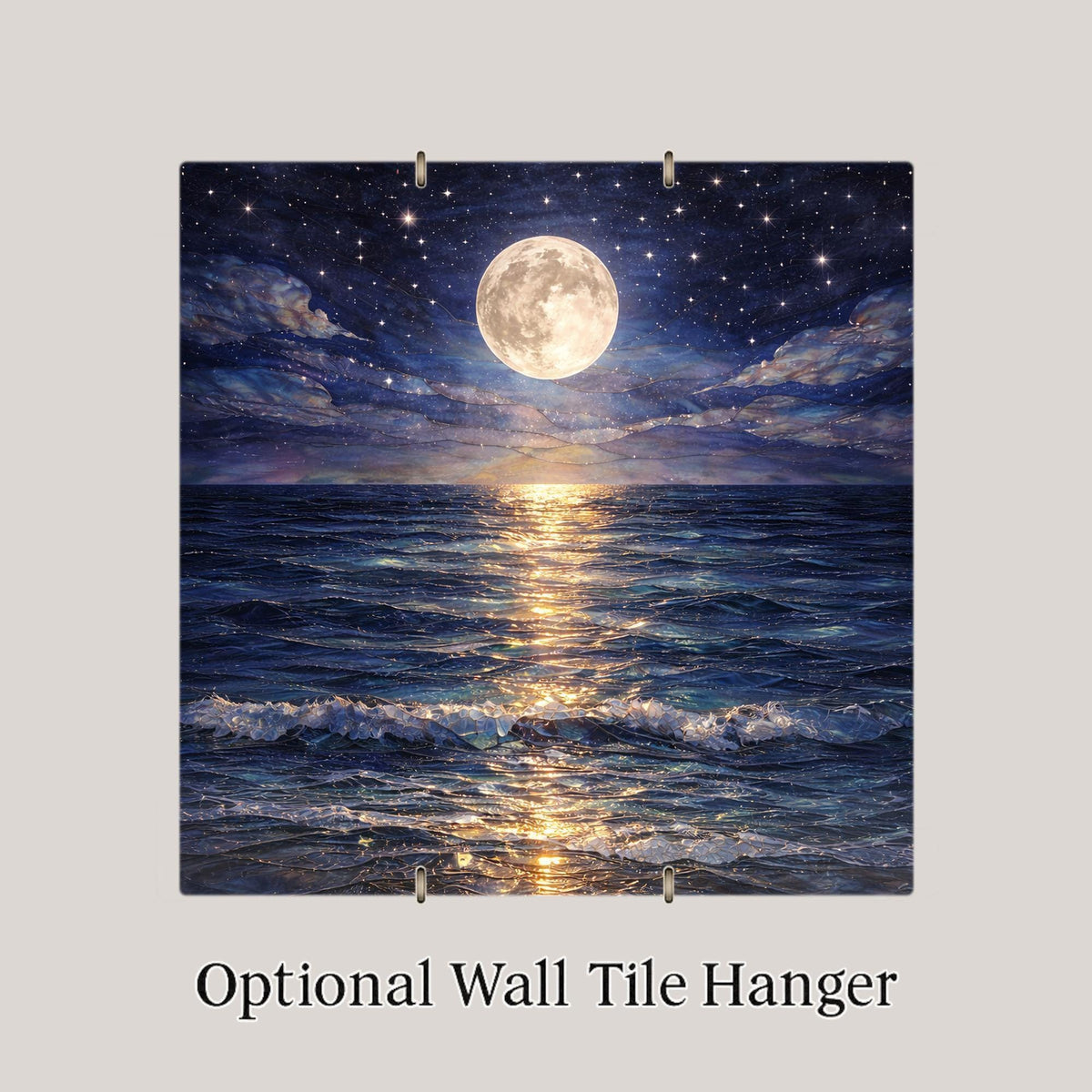 Moonlit Ocean Stained Glass Style Ceramic Art Tile: Coastal Wall Decor Beach House Accent Ocean Home Decor Wall Art Full Moon Ocean Seasc
