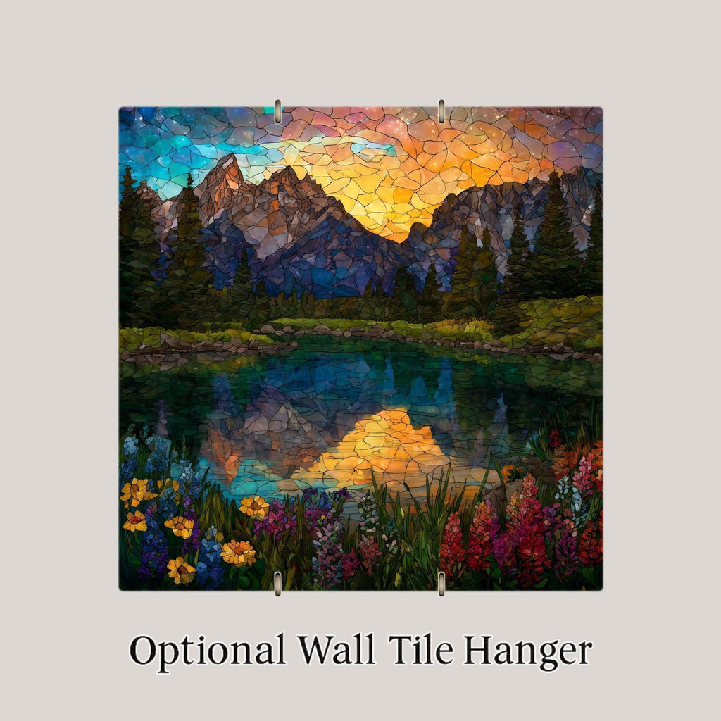 Grand Teton Wall Art Ceramic Tile National Park Gift Stained Glass Style Decor Alpine Mountain Art Travel Lover Gift Tile