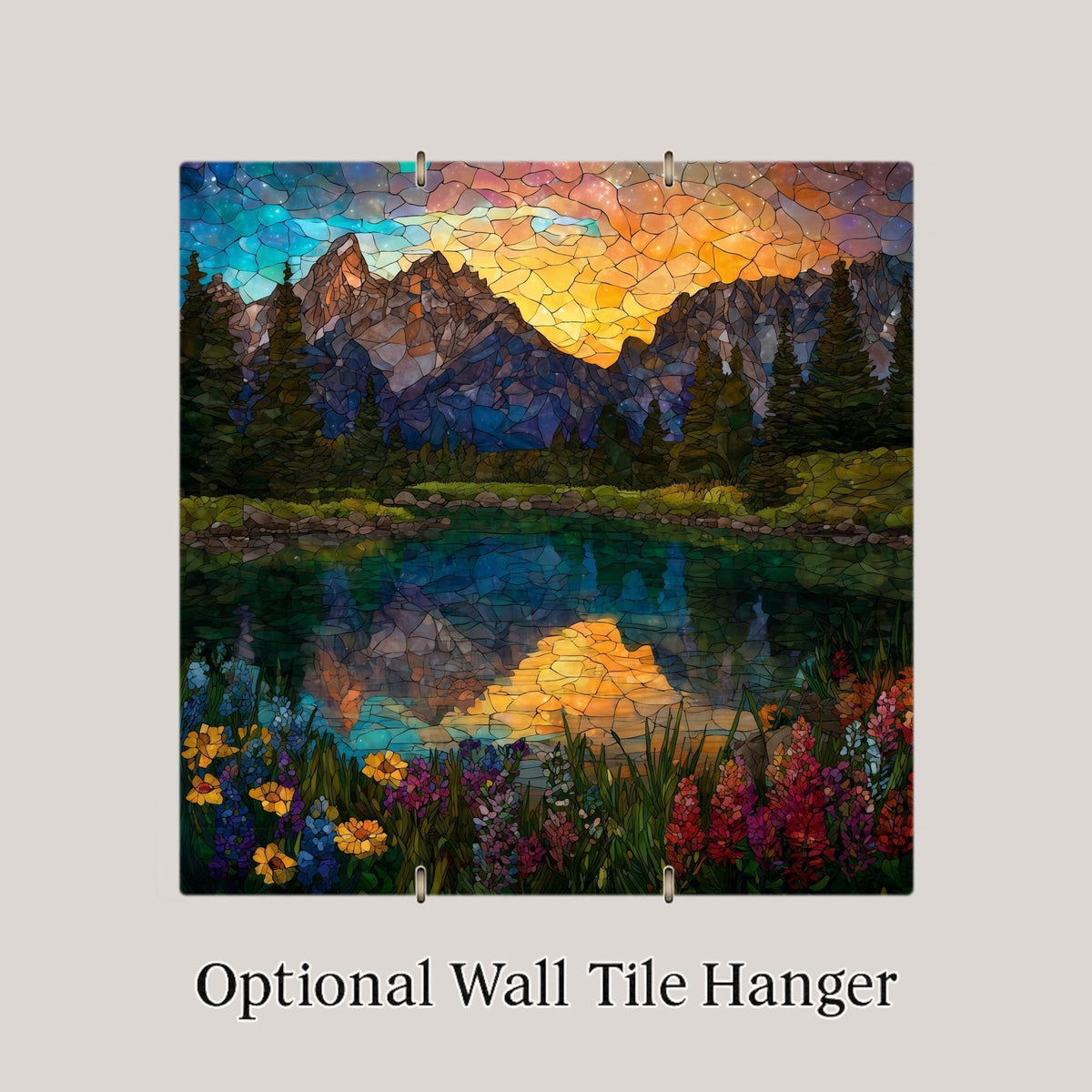 Grand Teton Wall Art Ceramic Tile National Park Gift Stained Glass Style Decor Alpine Mountain Art Travel Lover Gift Tile