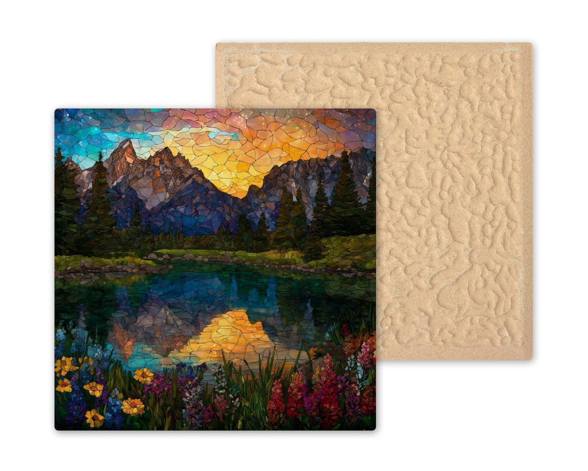 Grand Teton Wall Art Ceramic Tile National Park Gift Stained Glass Style Decor Alpine Mountain Art Travel Lover Gift Tile