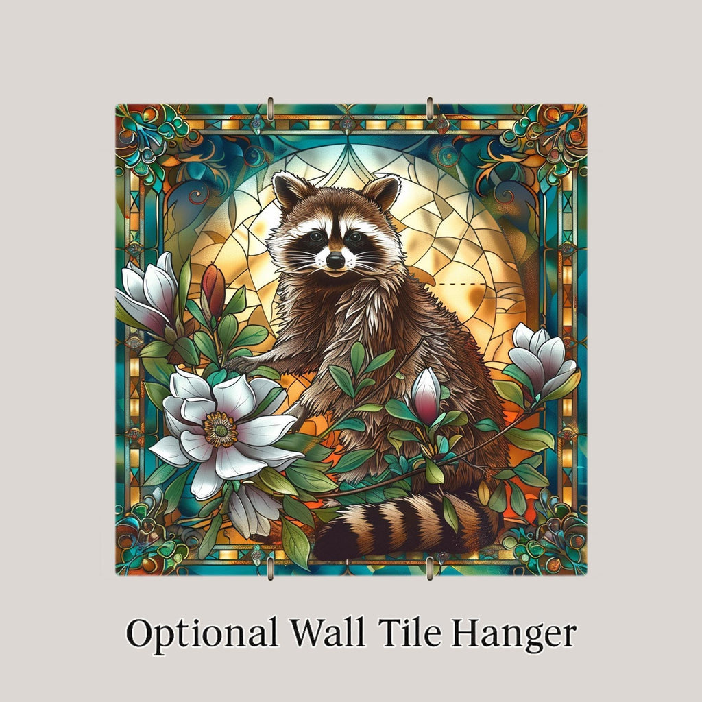 Raccoon Wall Art Ceramic Tile Woodland Gift Cottage Decor Raccoon Lover Art Nature Gift Tile Stained Glass Style