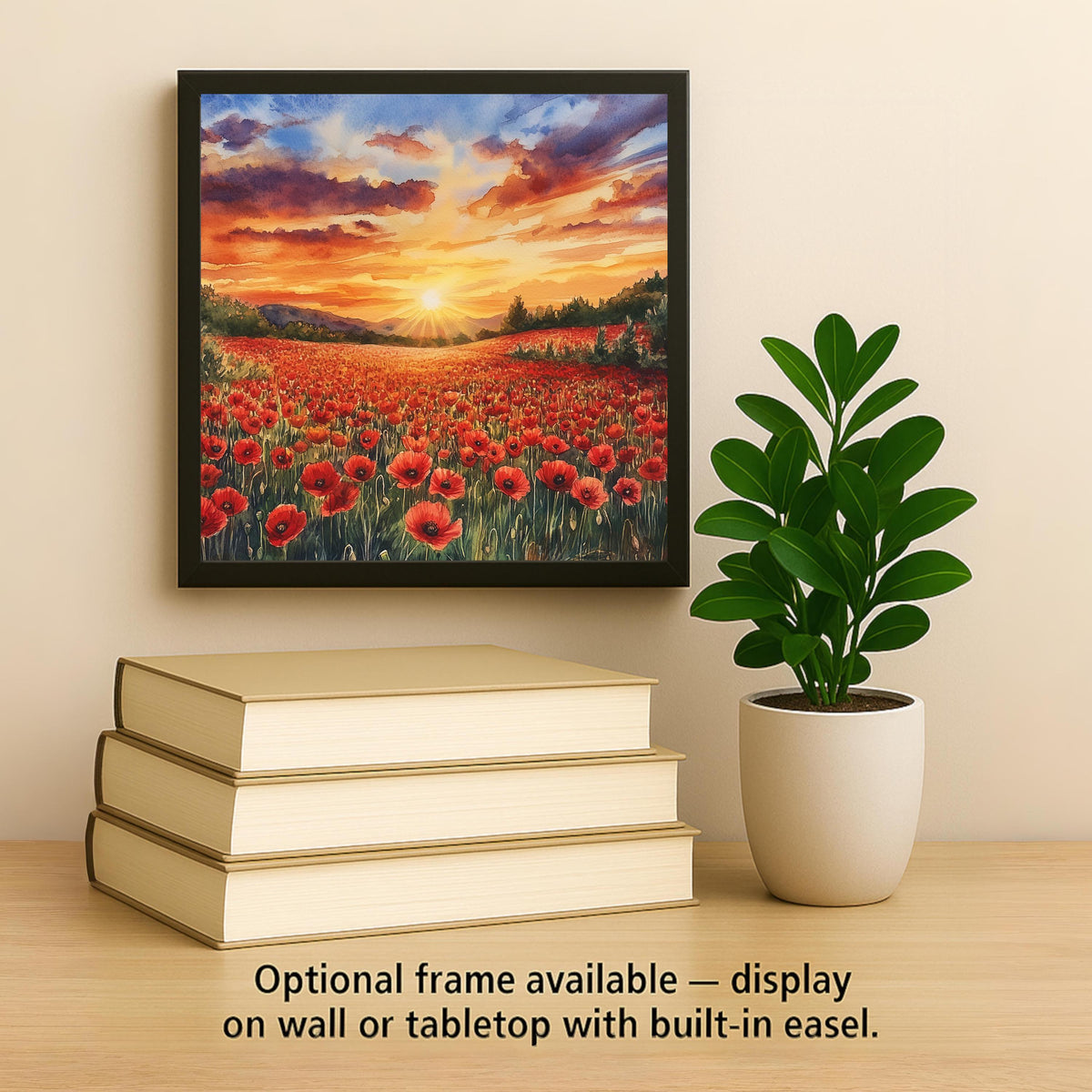 Red Poppy Field Ceramic Art Tile – Sunset Floral Wall Decor, Cottagecore Wildflower Gift