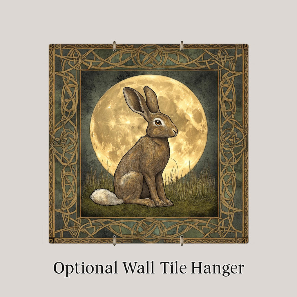 Celtic Hare Wall Art Ceramic Tile Irish Gift Knotwork Moon Decor Folklore Art Celtic Lover Nature Gift Tile