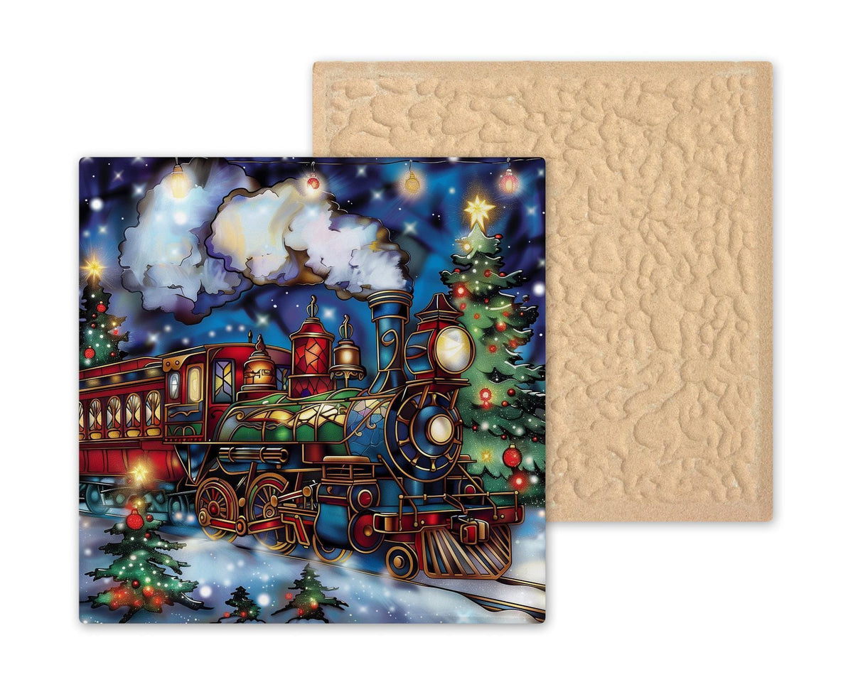 Christmas Train Wall Art Ceramic Tile Holiday Gift Railway Decor Train Lover Gift Festive Home Art Tile