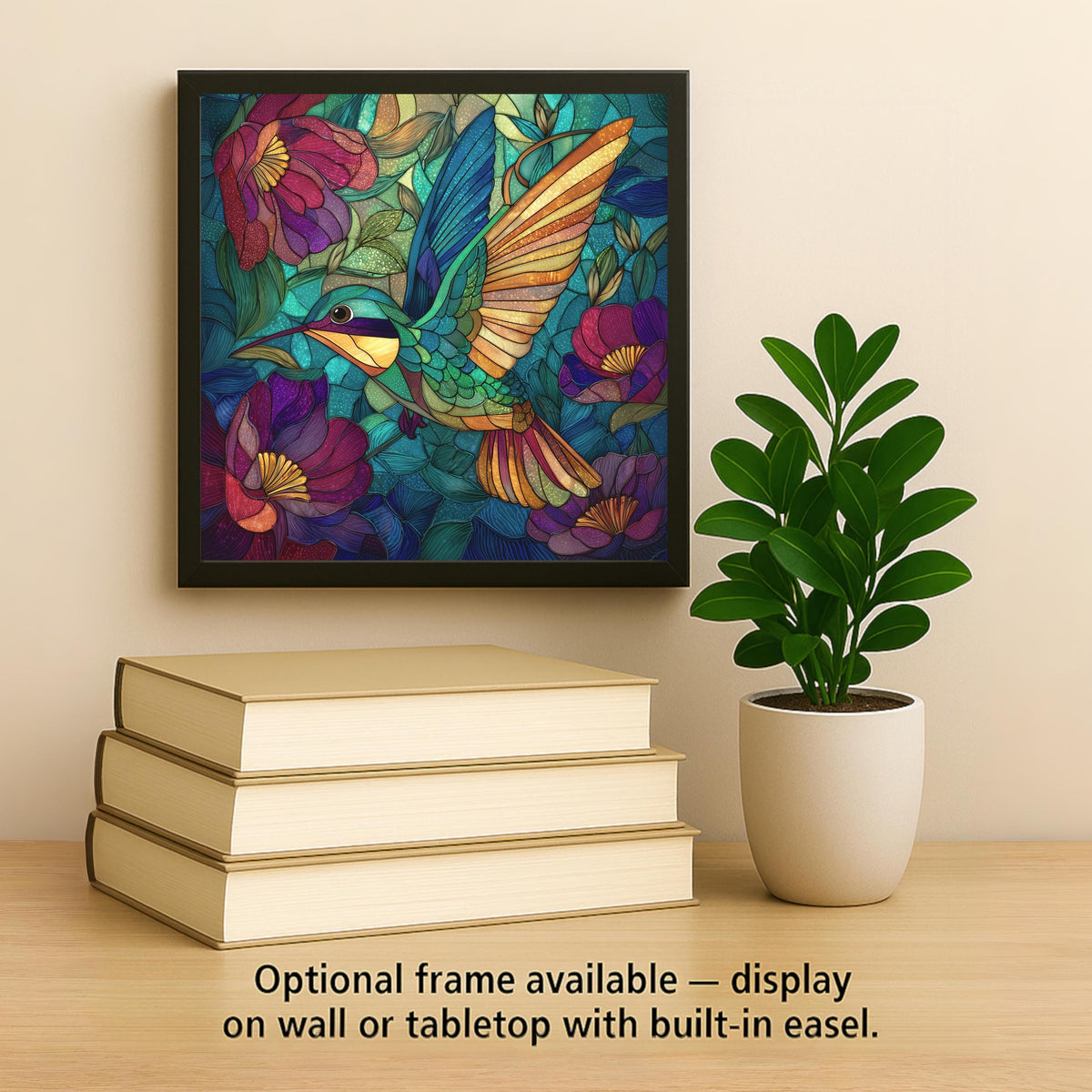 Hummingbird Stained Glass Style Ceramic Art Tile – Floral Nature Wall Decor, Colorful Garden Bird Gift