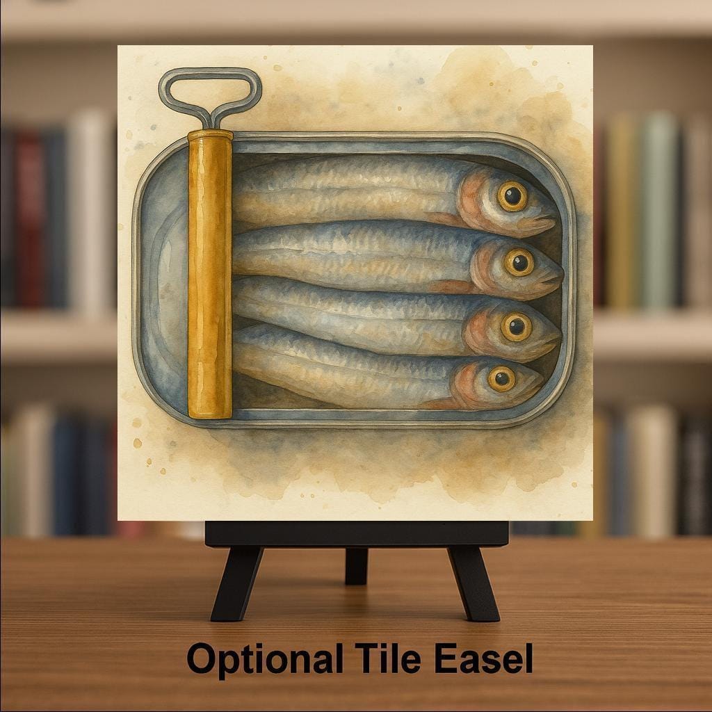 Sardine Can Ceramic Art Tile: Coastal Wall Decor Beach House Accent Ocean Home Decor Wall Art