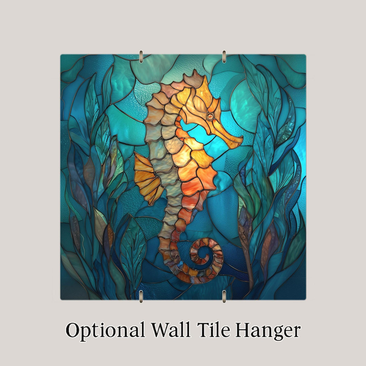 Seahorse Stained Glass Style Ceramic Art Tile – Coastal Beach House Wall Decor, Nautical Sea Life Gift