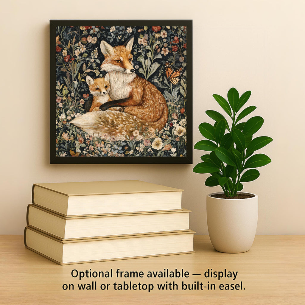 Fox Wall Art Ceramic Tile William Morris Gift Art Nouveau Fox Lover Nature Art Woodland Decor Botanical Pair Gift
