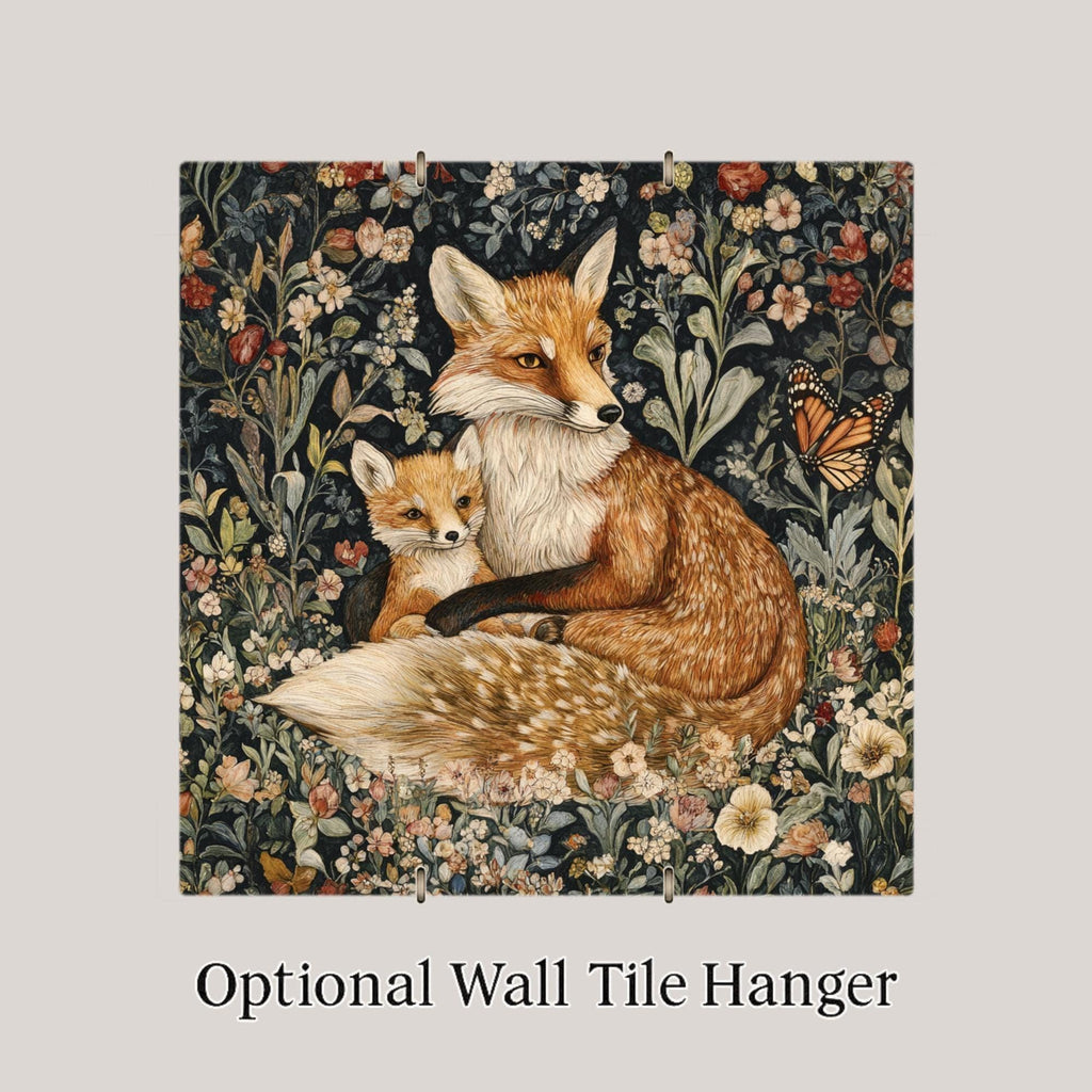 Fox Wall Art Ceramic Tile William Morris Gift Art Nouveau Fox Lover Nature Art Woodland Decor Botanical Pair Gift