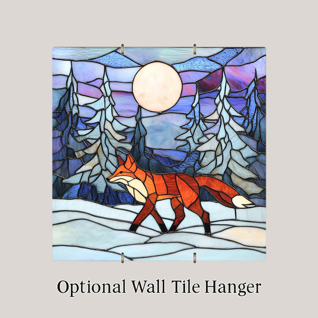 Winter Fox Ceramic Art Tile – Rustic Forest Art, Red Fox Lover Wildlife Gift, Winter Cabin Nature Art Decor