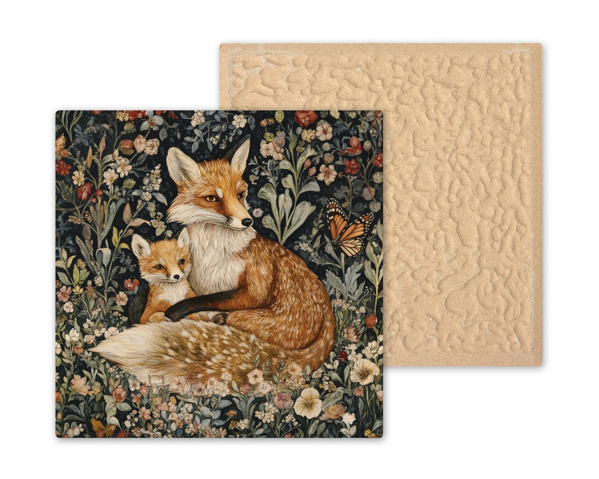 Fox Wall Art Ceramic Tile William Morris Gift Art Nouveau Fox Lover Nature Art Woodland Decor Botanical Pair Gift