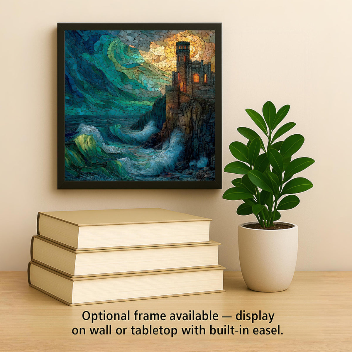 Gothic Ocean Castle Wall Art Ceramic Tile Fantasy Gift Stained Glass Fortress Decor Dark Art Castle Gift Tile