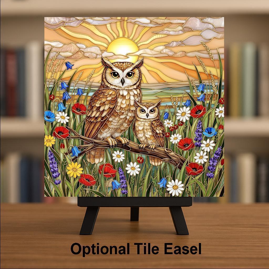 Owl Ceramic Tile Wall Art Rustic Cabin Woodland Wildlife Lodge Forest Bird Nature Home Decor