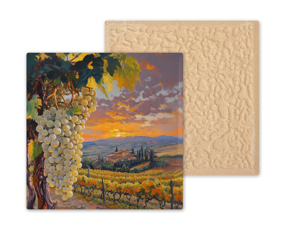 Tuscan Vineyard Stained Glass Style Ceramic Art Tile: Mediterranean Wall Decor Kitchen Accent Tuscan Home Decor Wall Art