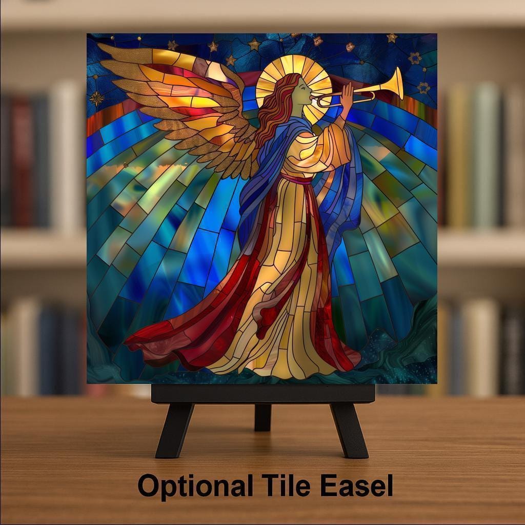 Angel Wall Art Ceramic Tile Stained Glass Style Christmas Guardian Angel Faith Decor Christian Bookshelf Art