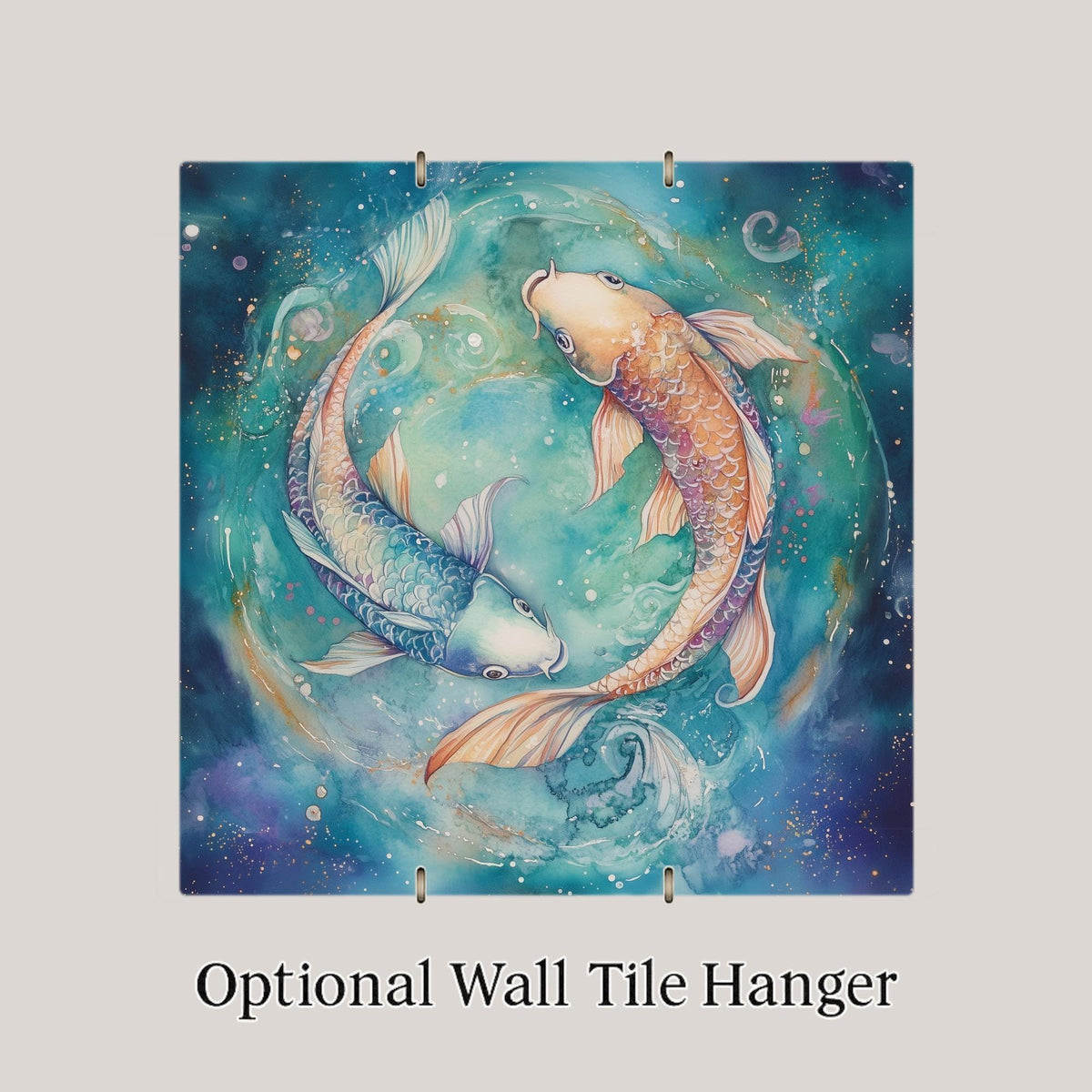 Pisces Zodiac Koi Fish Ceramic Art Tile – Celestial Watercolor Astrology Wall Decor, Water Sign Birthday Accent