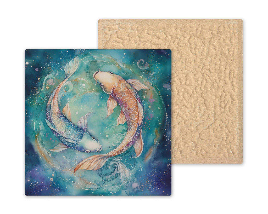 Pisces Zodiac Koi Fish Ceramic Art Tile – Celestial Watercolor Astrology Wall Decor, Water Sign Birthday Accent