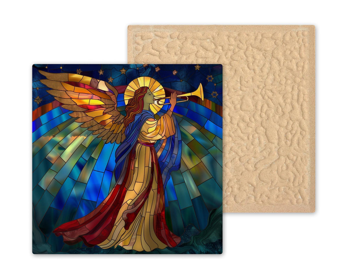 Angel Wall Art Ceramic Tile Stained Glass Style Christmas Guardian Angel Faith Decor Christian Bookshelf Art
