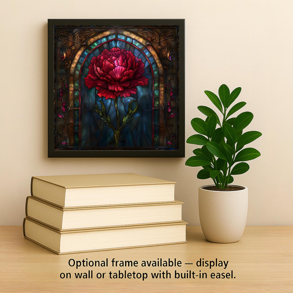 Red Carnation Wall Art Ceramic Tile Stained Glass Style Gothic Floral Decor Dramatic Botanical Home Gift Tile