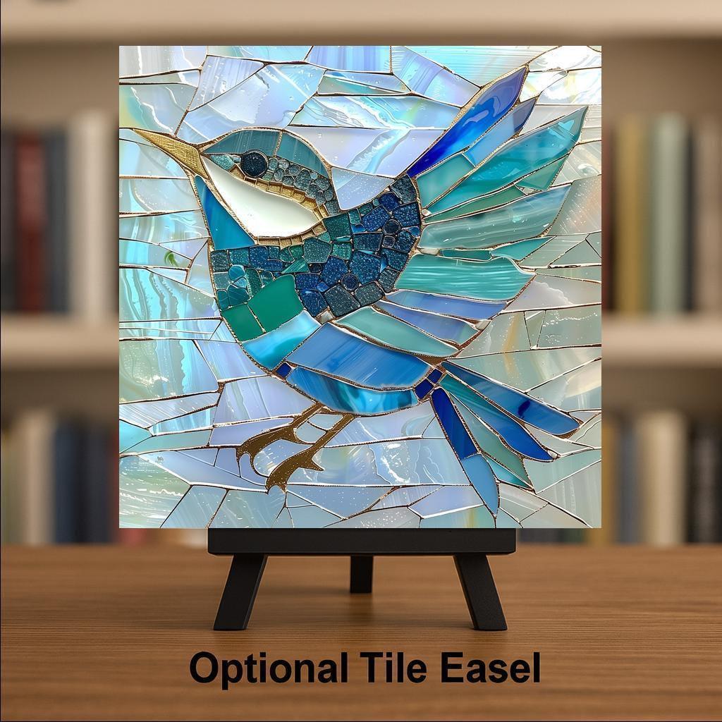Sea Glass Bird Ceramic Art Tile – Coastal Sea Glass Wall Decor, Turquoise Beach Ocean Bird Accent