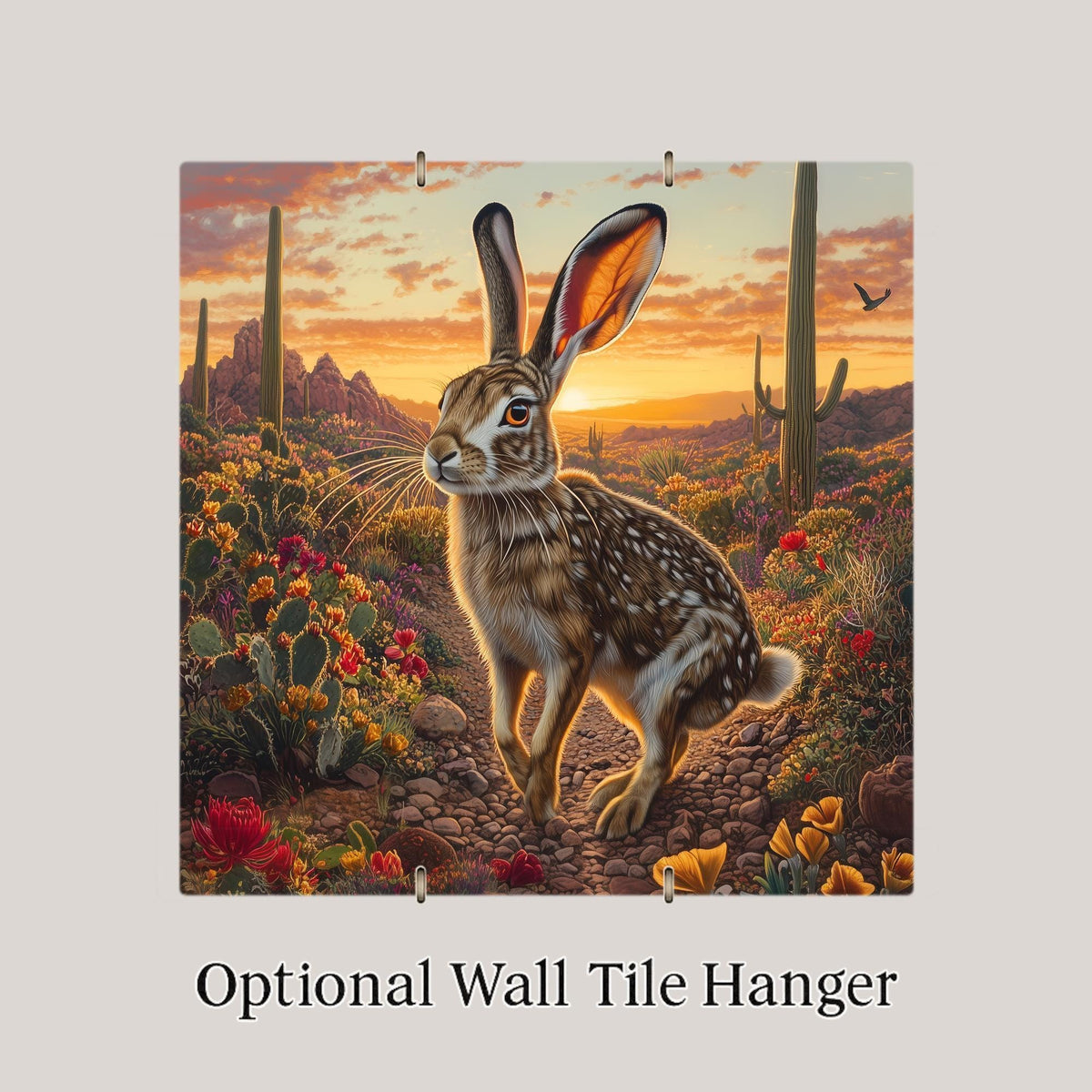 Desert Jackrabbit Wall Art Ceramic Tile Southwest Decor Arizona Wildlife Gift Sonoran Desert Art