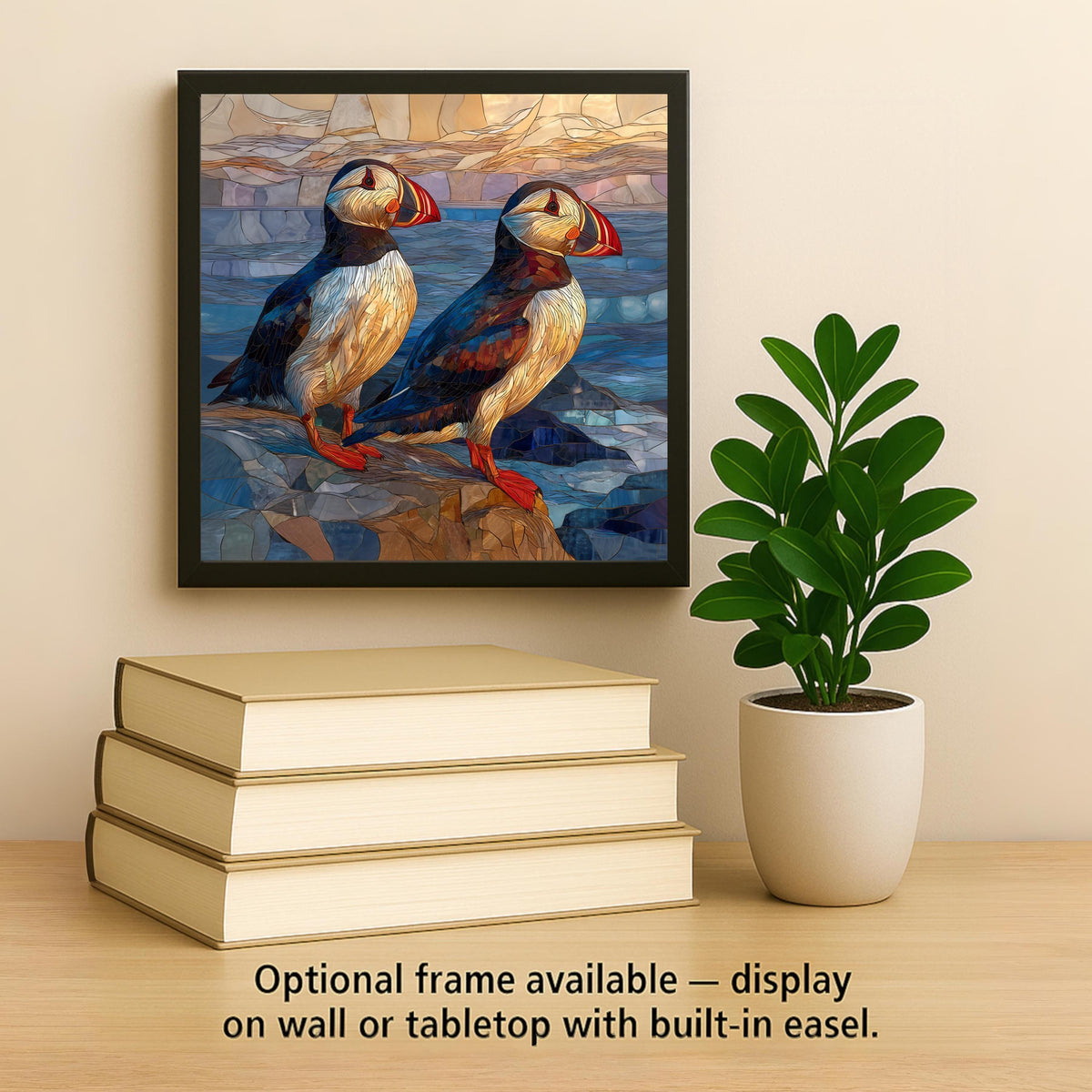 Puffin Pair Wall Art Ceramic Tile Anniversary Gift Couples Decor Coastal Bird Art Symbol of Love Gift Tile