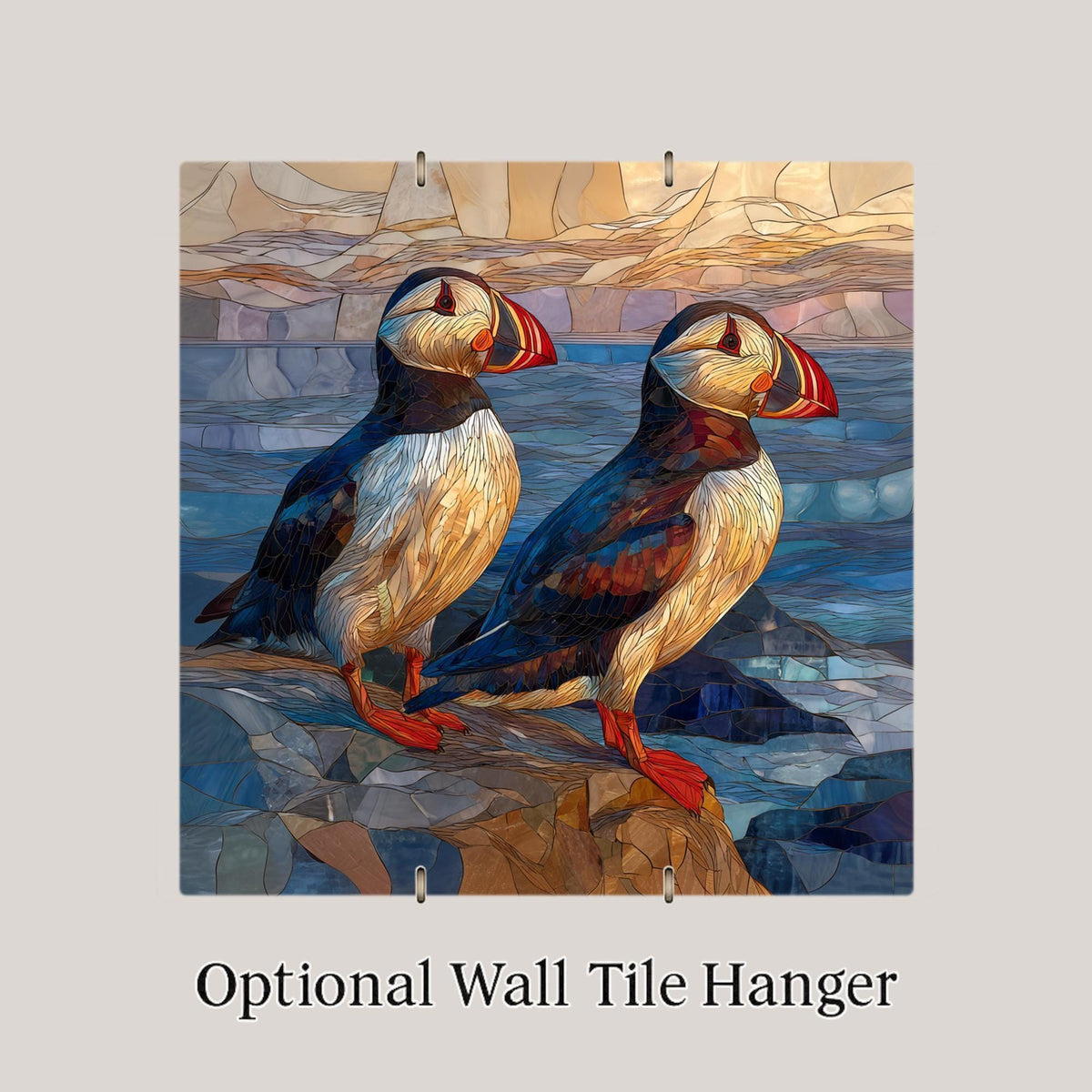 Puffin Pair Wall Art Ceramic Tile Anniversary Gift Couples Decor Coastal Bird Art Symbol of Love Gift Tile