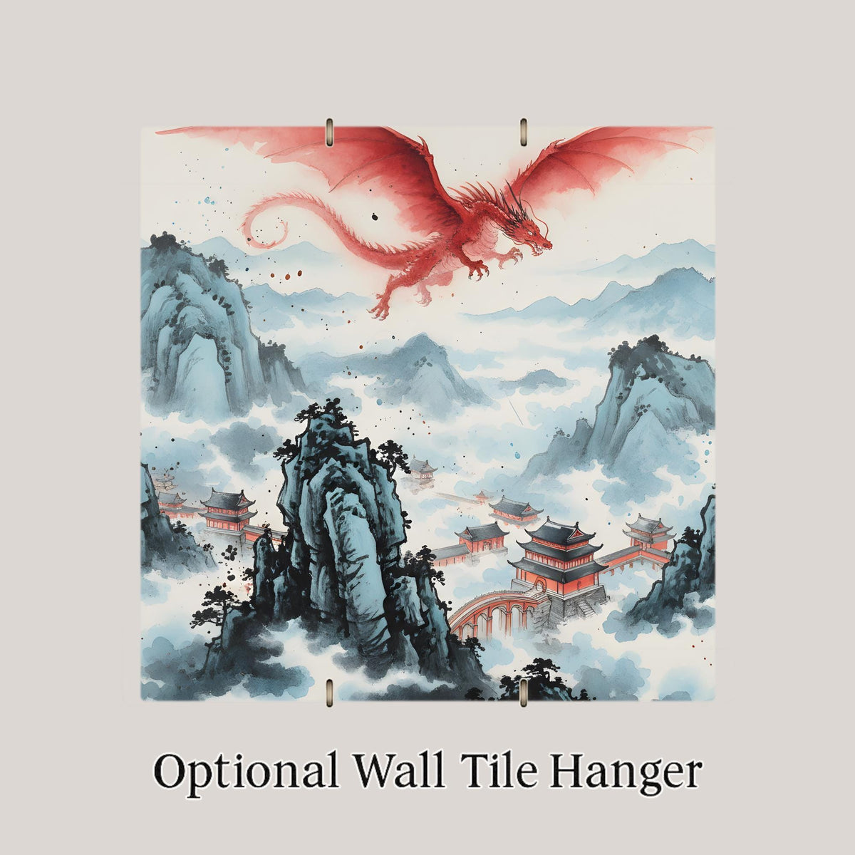 Chinese Dragon Wall Art Ceramic Tile – Asian Dragon Decor – Japanese Ink Style Dragon Art – Decorative Wall Tile – Asian Home Decor