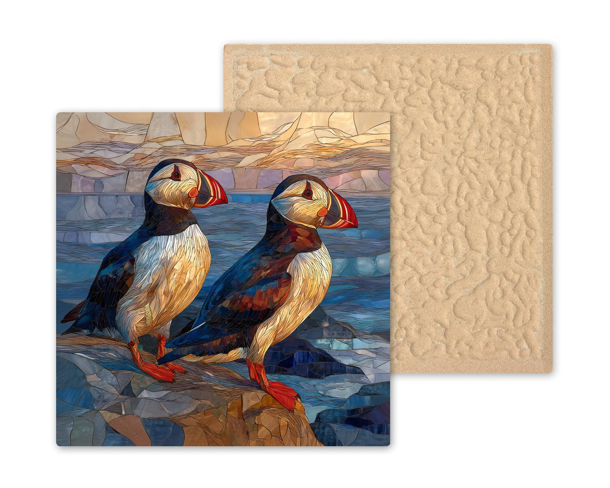 Puffin Pair Wall Art Ceramic Tile Anniversary Gift Couples Decor Coastal Bird Art Symbol of Love Gift Tile