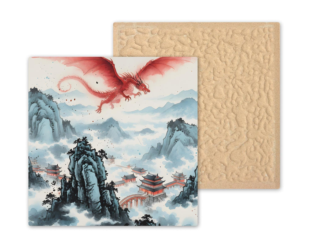 Chinese Dragon Wall Art Ceramic Tile – Asian Dragon Decor – Japanese Ink Style Dragon Art – Decorative Wall Tile – Asian Home Decor